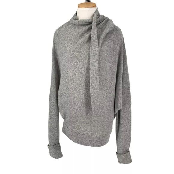 Le Muse Wool Blend Sweater Gray Dolman Sleeve Tie Collar Large - Picture 4 of 10